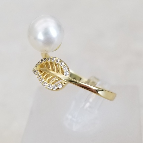 18k Over Sterling 10mm Freshwater Pearl Ring - Picture 2 of 8